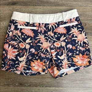 Leifsdottir Navy Floral Cotton Stretch Tailored Shorts | Size 2